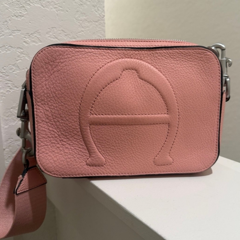 Etienne Aigner Pink Pebbled Leather Crossbody Camera Bag